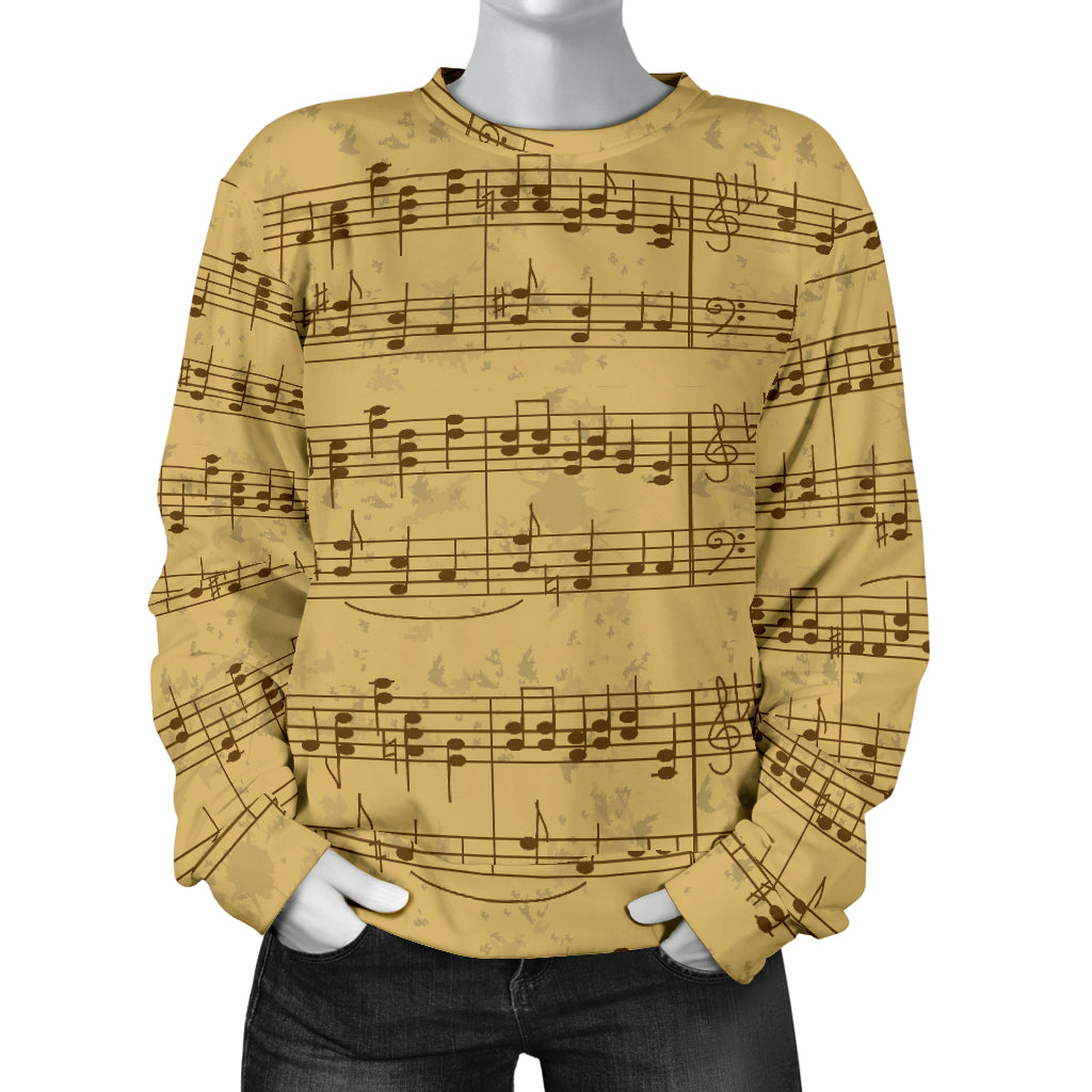 Music Note Vintage Themed Print Women Long Sleeve Sweatshirt