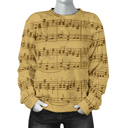 Music Note Vintage Themed Print Women Long Sleeve Sweatshirt