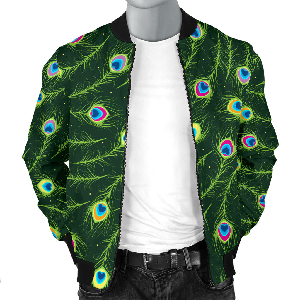 Peacock Feather Green Design Print Men Bomber Jacket