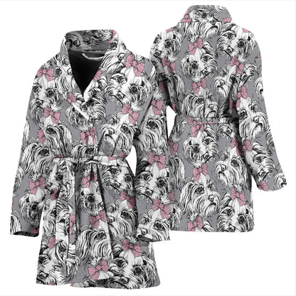 Maltese Pattern Print Design 01 Women Bathrobe