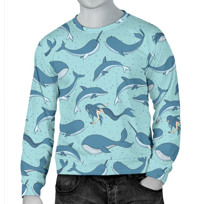 Narwhal Themed Print Men Long Sleeve Sweatshirt