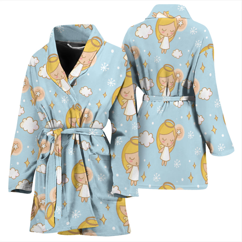 Angel Pattern Print Design 05 Women Bathrobe