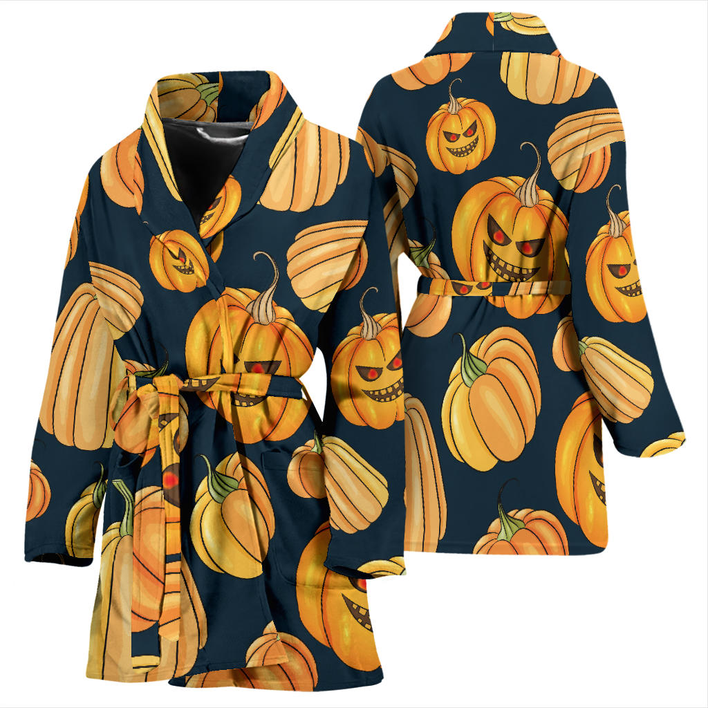 Pumpkin Halloween Pattern Print Design A04 Women Bathrobe