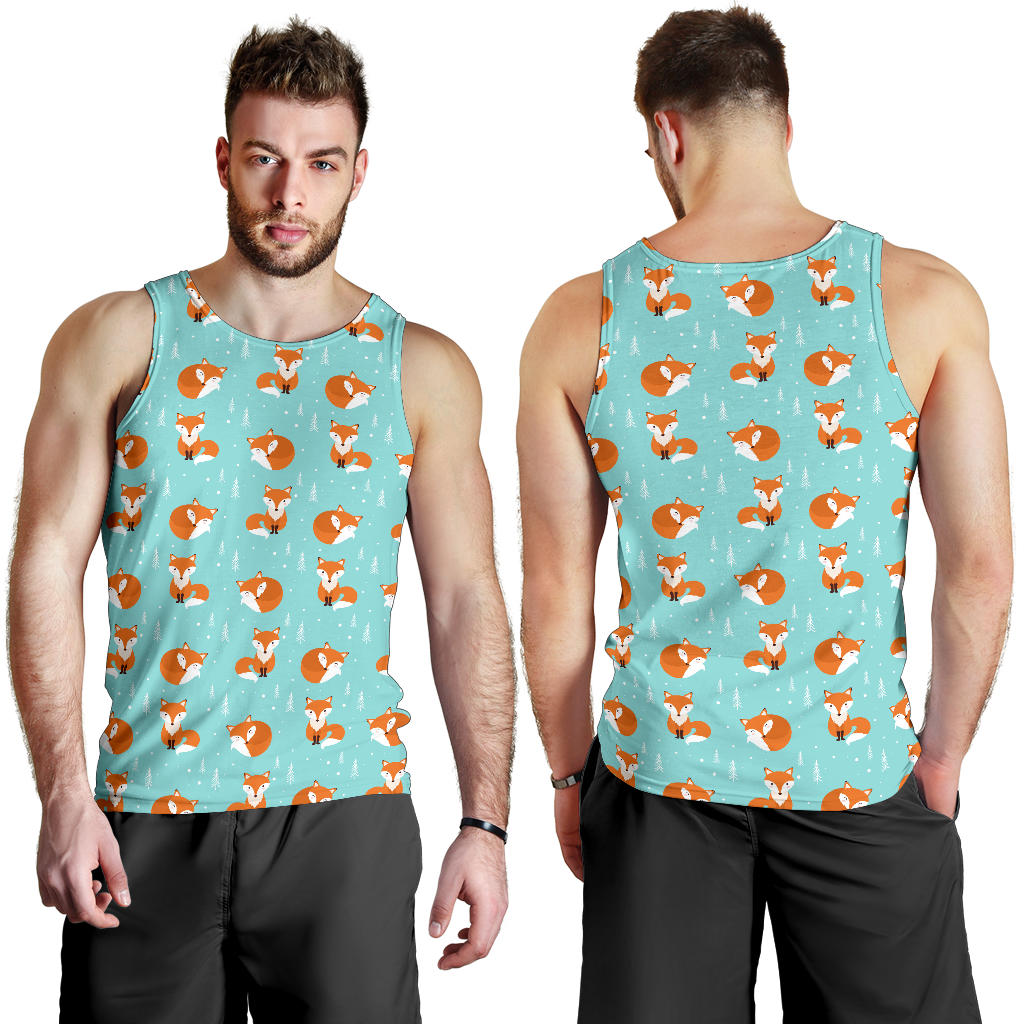 Fox Design Snow Print Pattern Men Tank Top