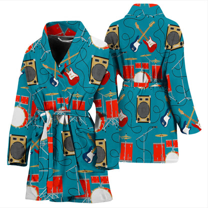 Drum Set Guitar Pattern Print Design 02 Women Bathrobe