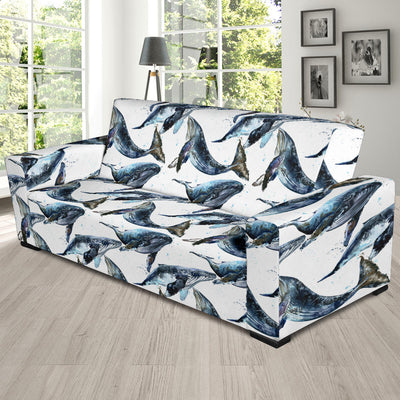 Blue Whale Pattern Print Design 03 Sofa Slipcover