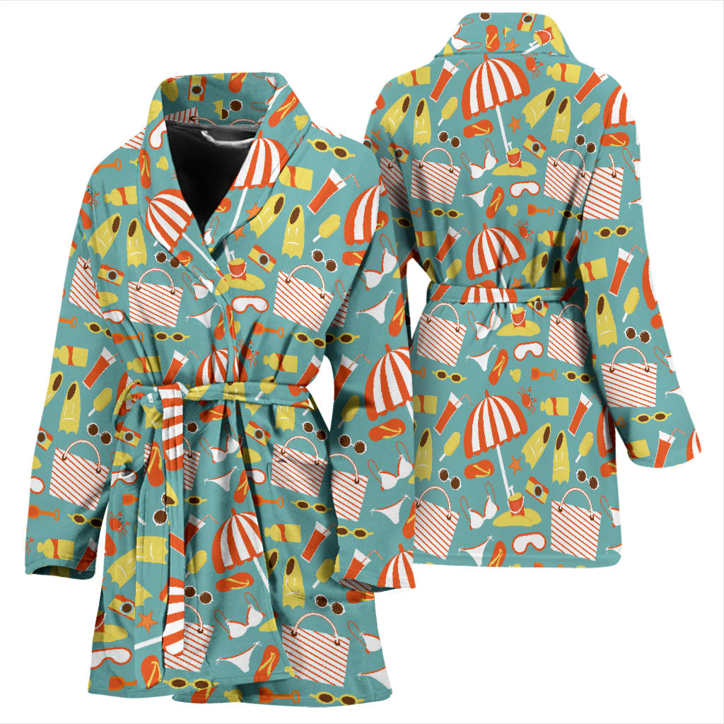 Beach Scene Pattern Print Design 02 Women Bathrobe