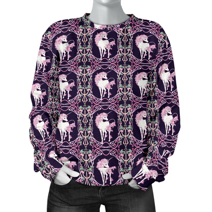 Unicorn Fantastic Flower Women Long Sleeve Sweatshirt