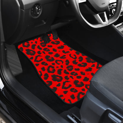 Leopard Red Skin Print Car Floor Mats Front Back