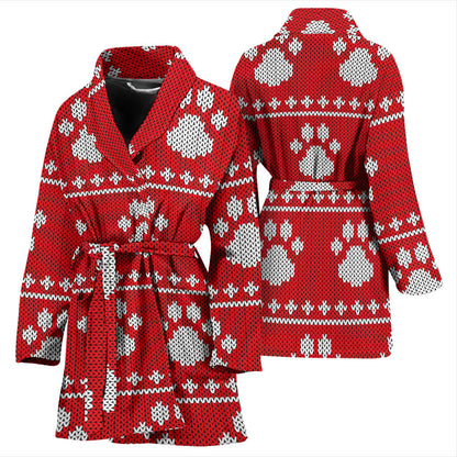 Knit Paw Pattern Print Design 03 Women Bathrobe