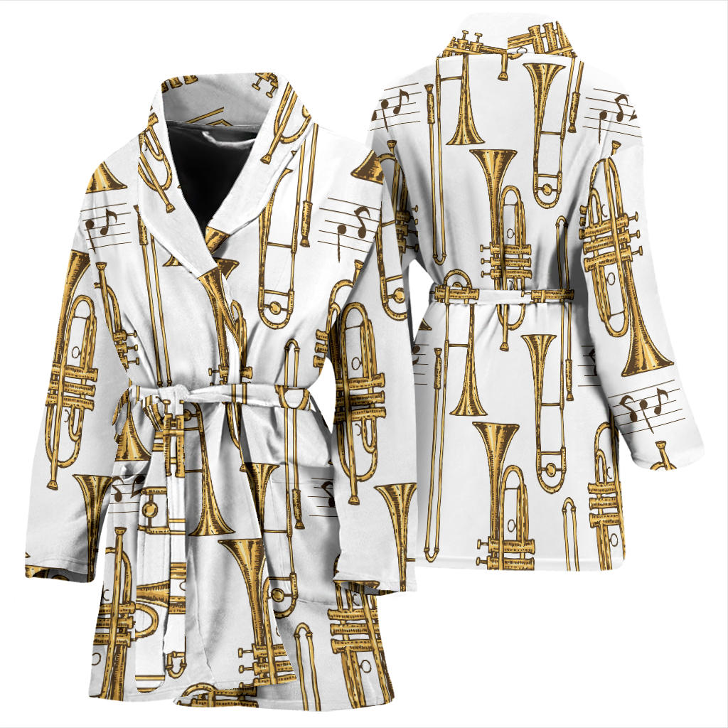 Trombone Pattern Print Design 04 Women Bathrobe