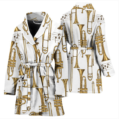 Trombone Pattern Print Design 04 Women Bathrobe