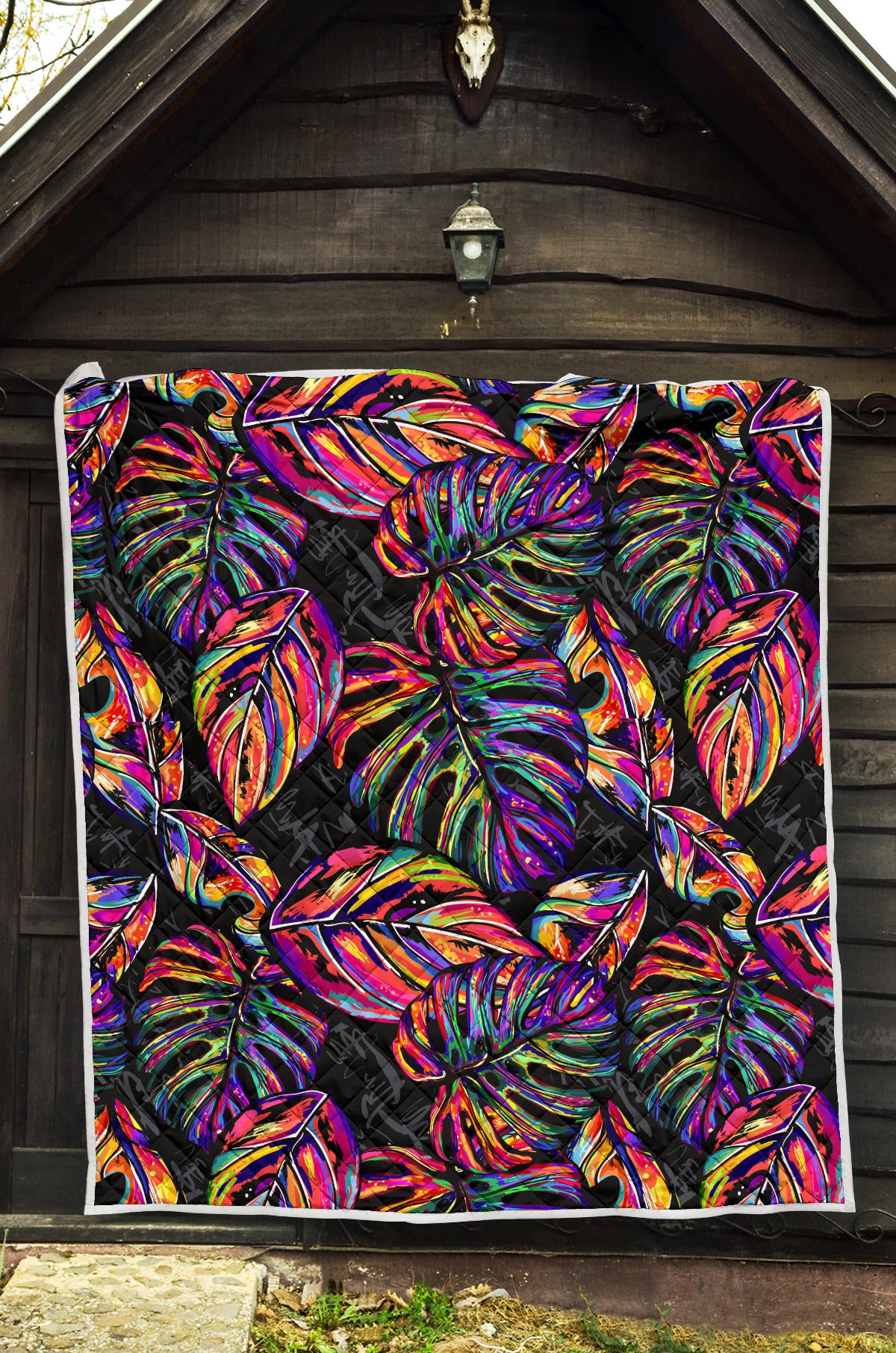 Neon Color Tropical Palm Leaves Quilt Bedspread