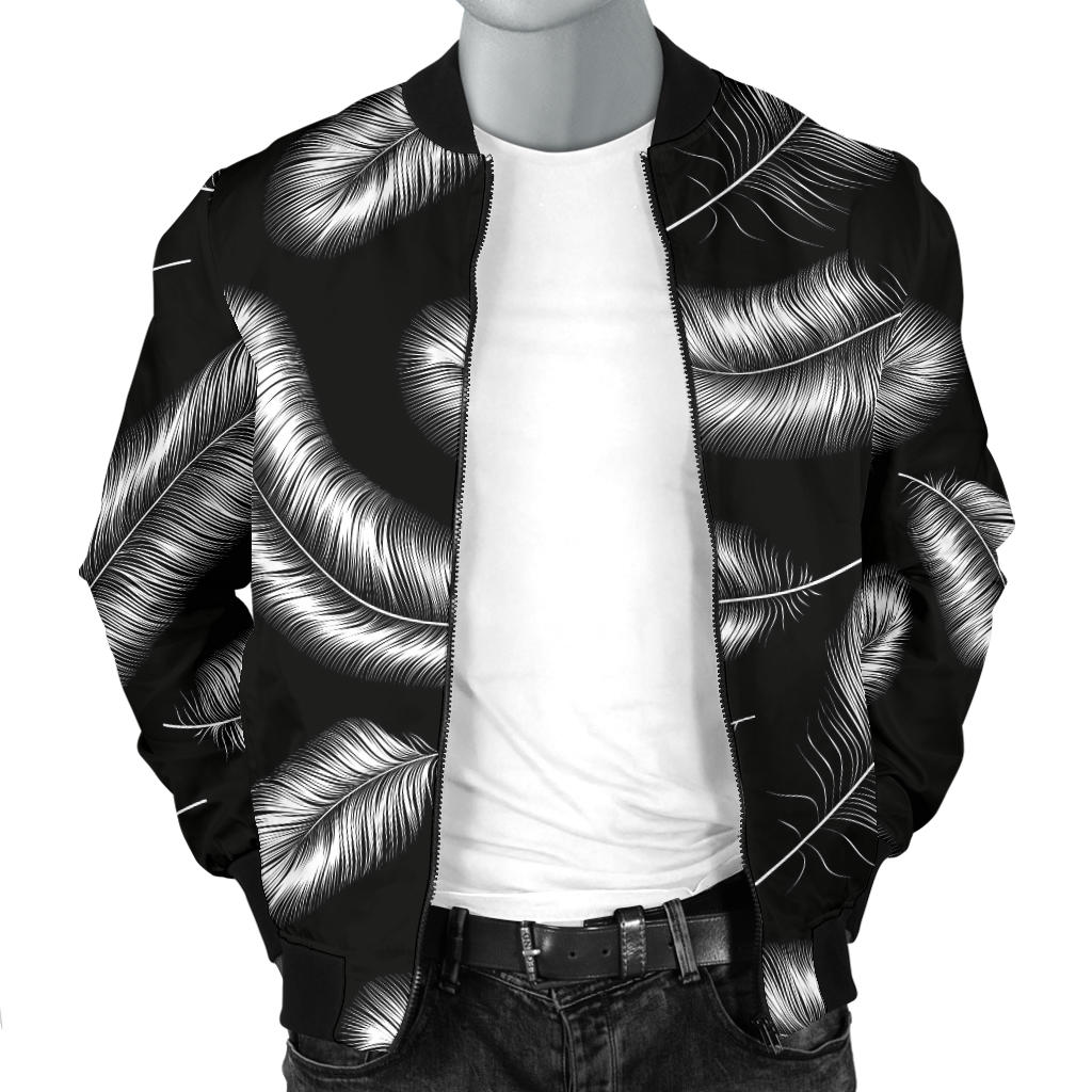 Feather Black White Design Print Men Bomber Jacket