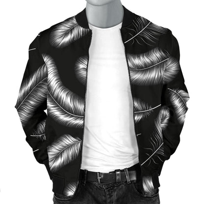 Feather Black White Design Print Men Bomber Jacket