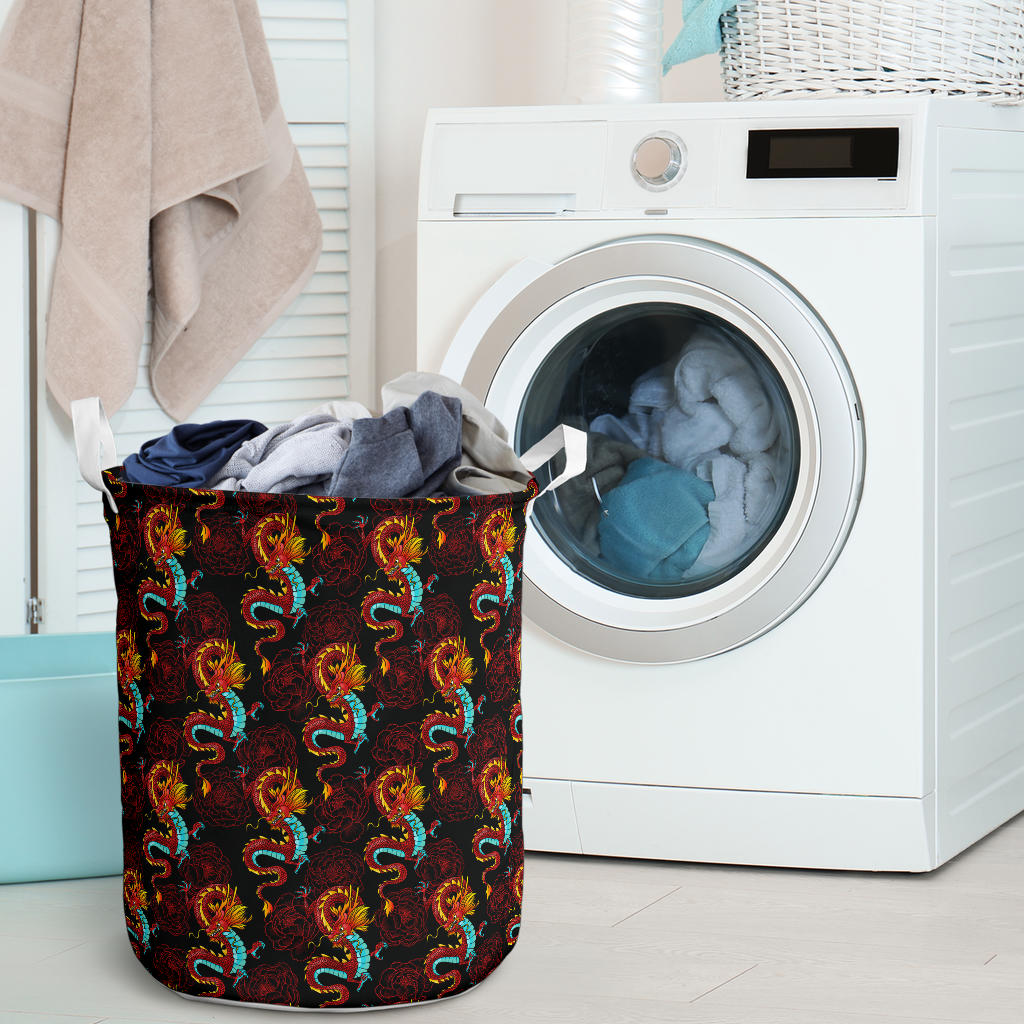 Chinese Dragons and Peonies Design Laundry Basket
