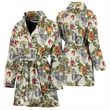 Butterfly Flower Pattern Print Design 06 Women Bathrobe