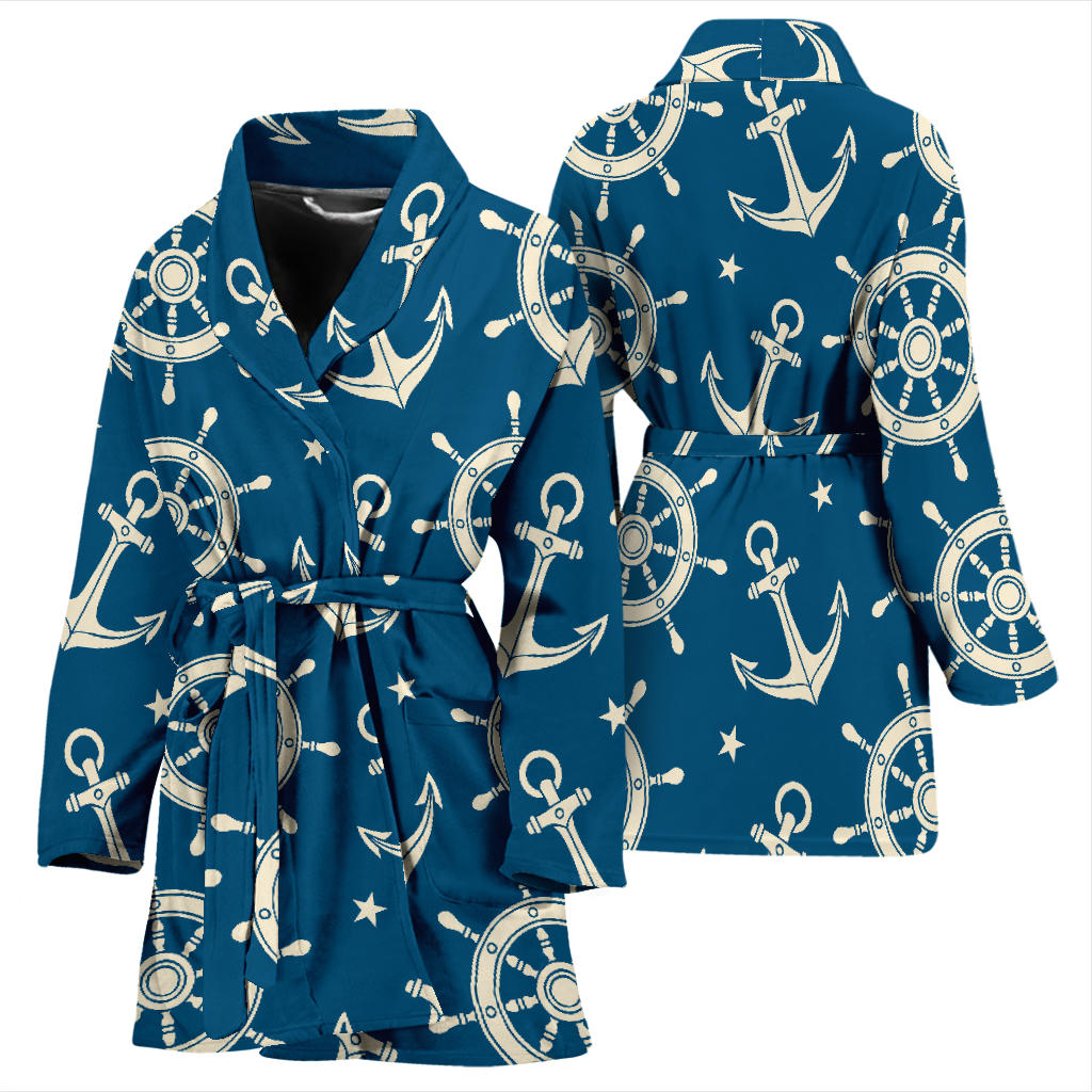 Anchor Pattern Print Design 01 Women Bathrobe