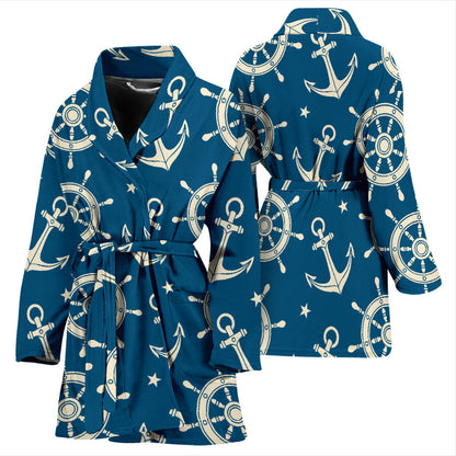 Anchor Pattern Print Design 01 Women Bathrobe