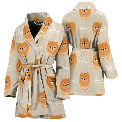 Pomeranians Pattern Print Design A04 Women Bathrobe
