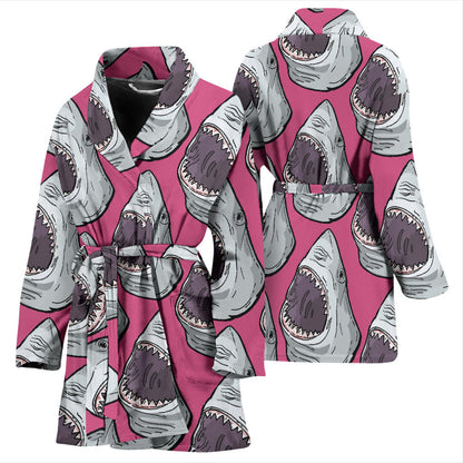 Great White Shark Pattern Print Design 01 Women Bathrobe