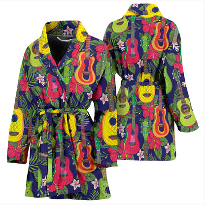 Ukulele Tropical Pattern Print Design 03 Women Bathrobe
