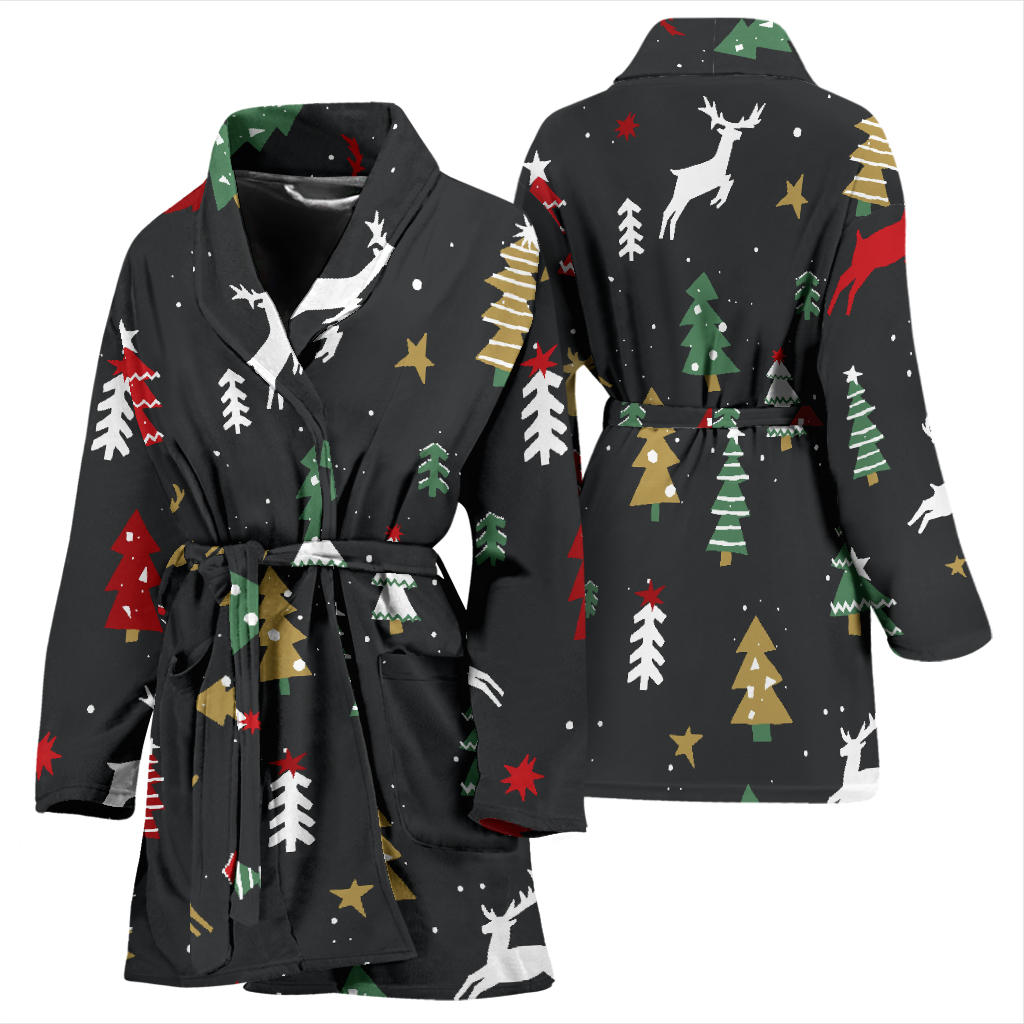 Christmas Tree Deer Style Pattern Print Design 03 Women Bathrobe