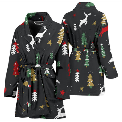 Christmas Tree Deer Style Pattern Print Design 03 Women Bathrobe