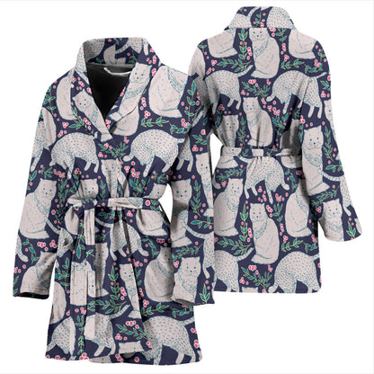 Cat Pattern Print Design 06 Women Bathrobe