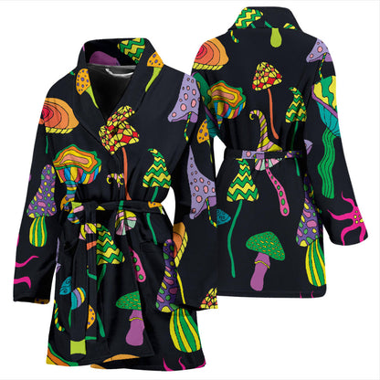 Psychedelic Mushroom Pattern Print Design A02 Women Bathrobe
