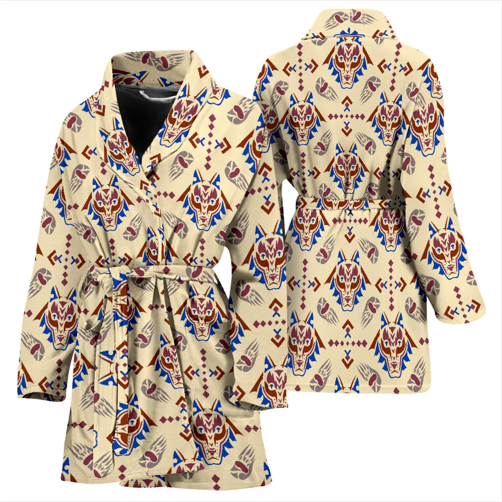 Aztec Wolf Pattern Print Design 03 Women Bathrobe