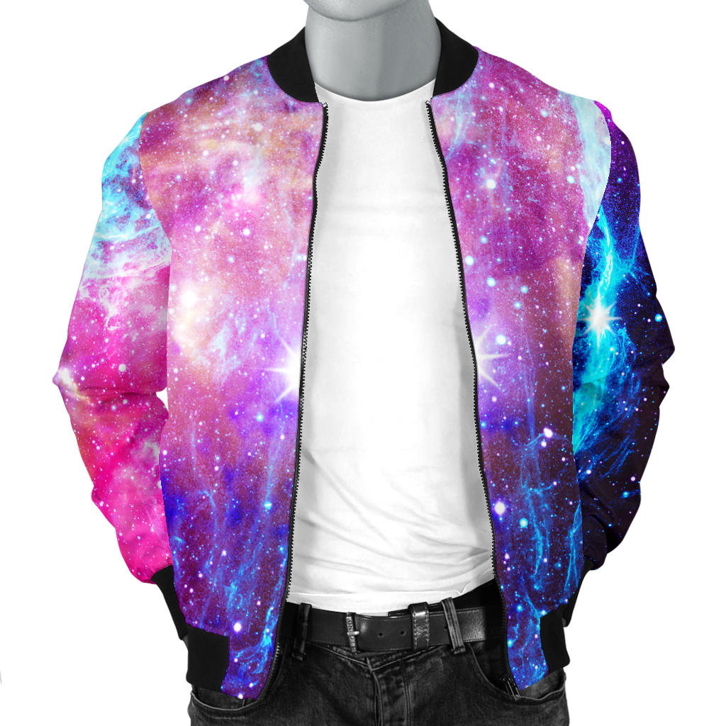 Galaxy Night Purple Space Print  Men Bomber Jacket