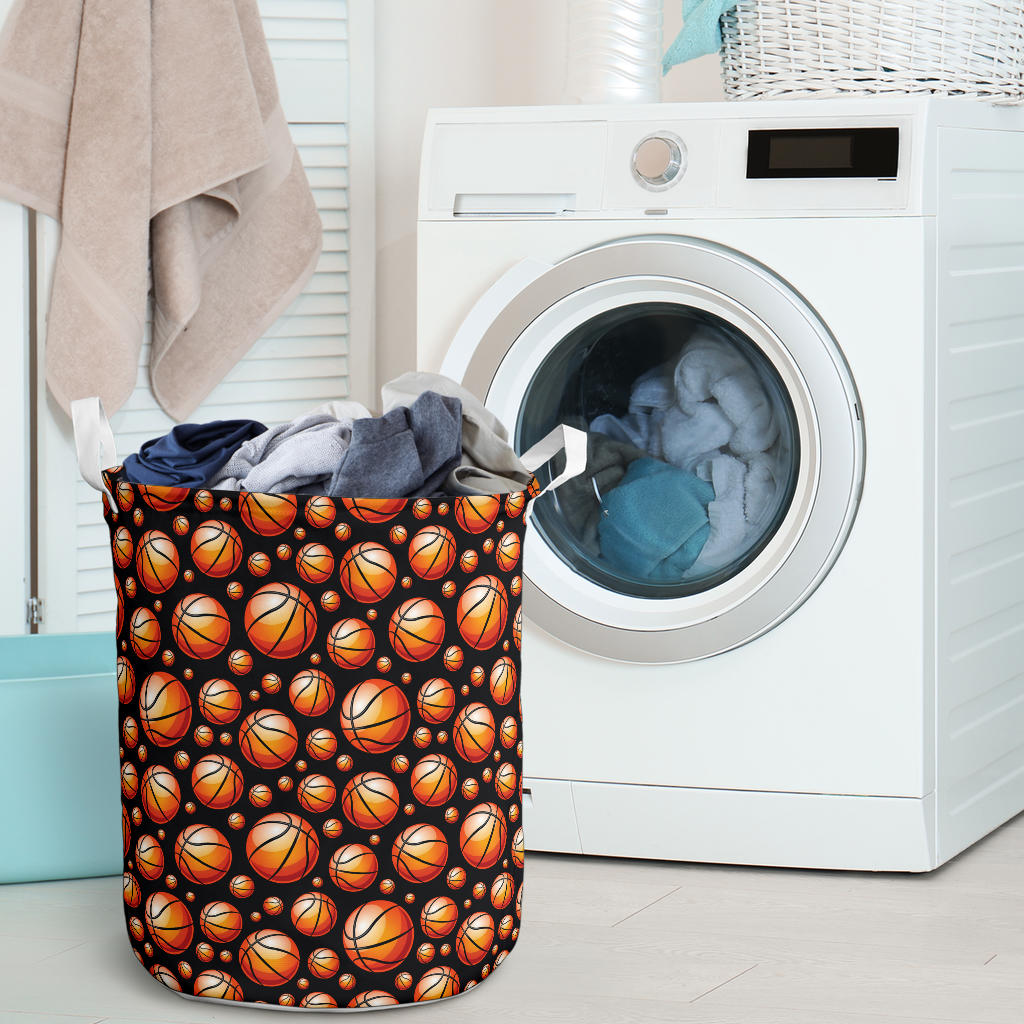 Basketball Black Background Pattern Laundry Basket