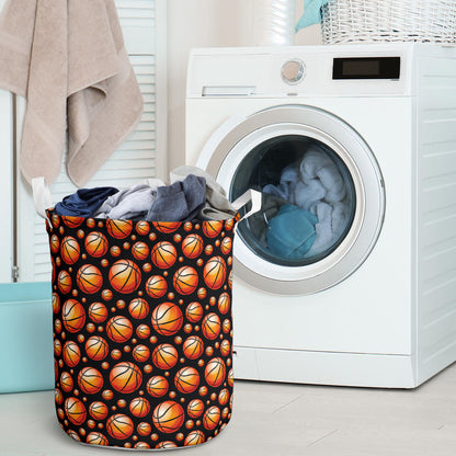 Basketball Black Background Pattern Laundry Basket