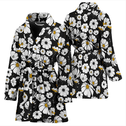 Daisy Pattern Print Design 02 Women Bathrobe