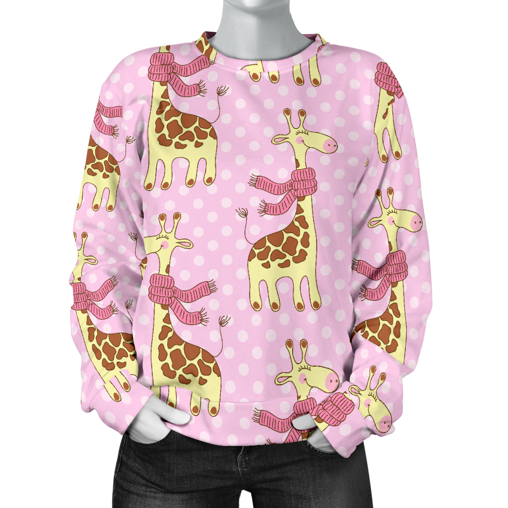Giraffe Cute Pink Polka Dot Print Women Long Sleeve Sweatshirt