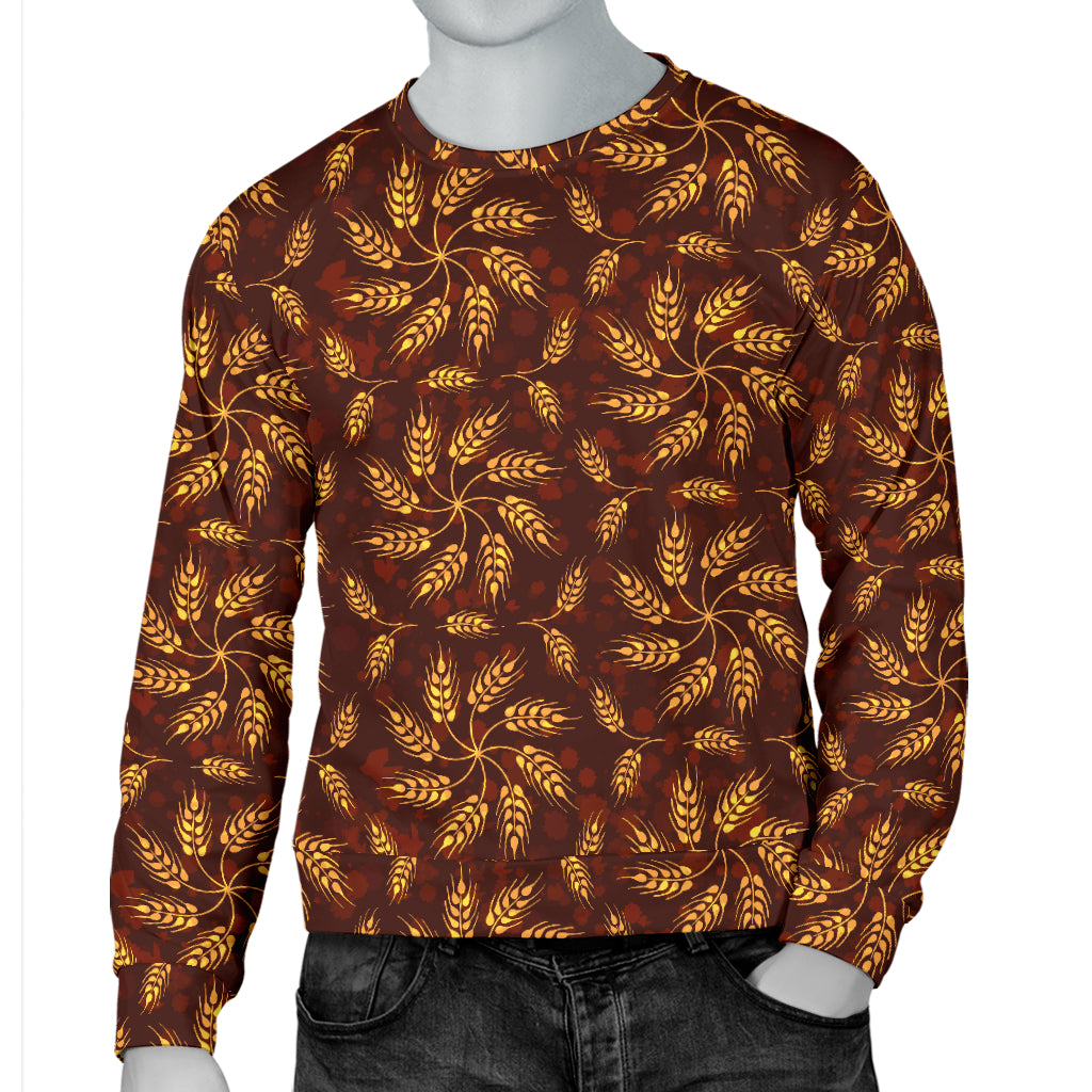 Agricultural Brown Wheat Print Pattern Men Long Sleeve Sweatshirt