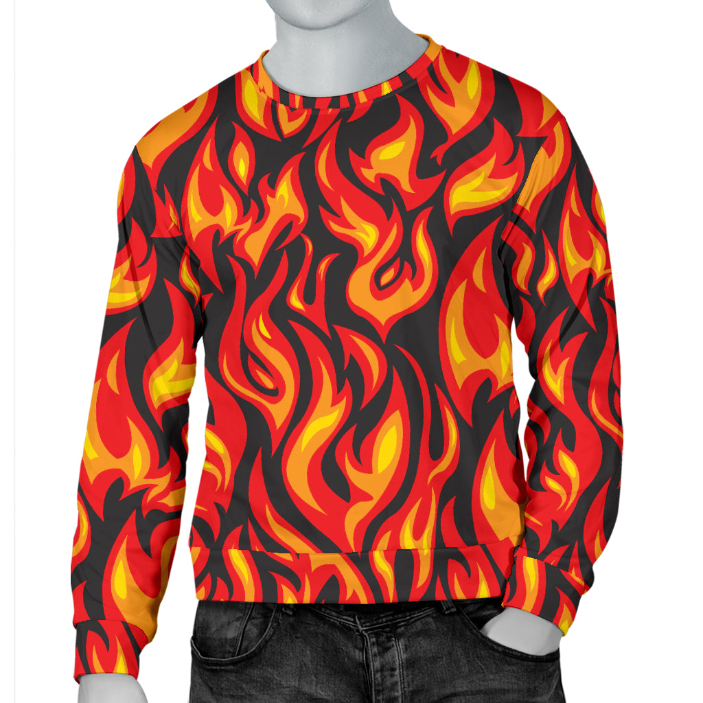 Flame Fire Print Pattern Men Long Sleeve Sweatshirt