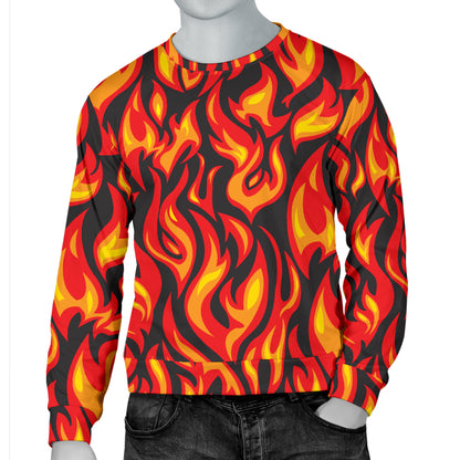 Flame Fire Print Pattern Men Long Sleeve Sweatshirt