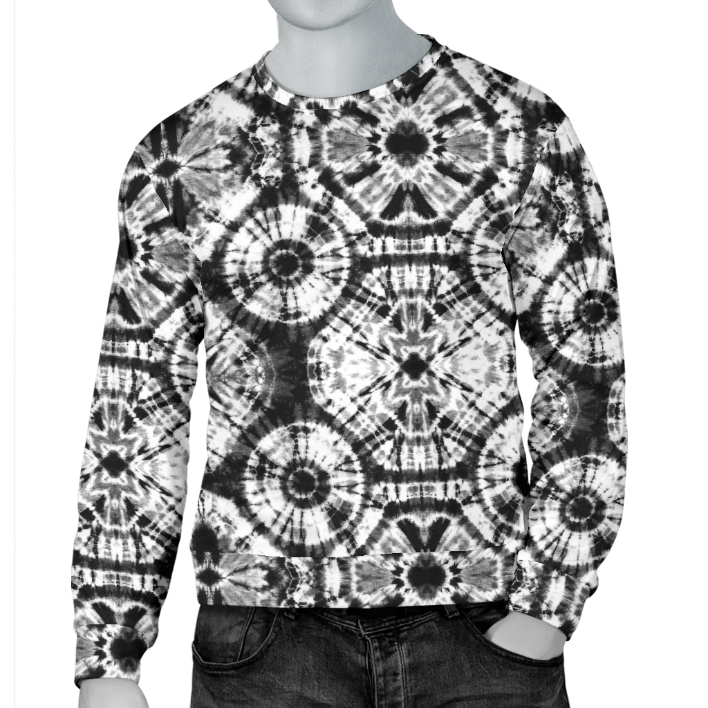 Tie Dye Black White Design Print Men Long Sleeve Sweatshirt