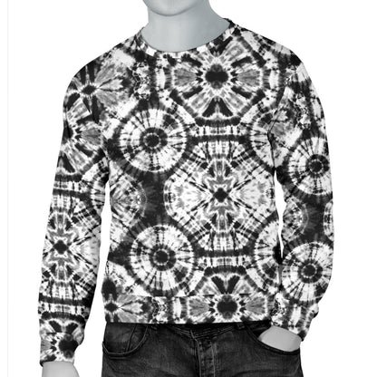 Tie Dye Black White Design Print Men Long Sleeve Sweatshirt