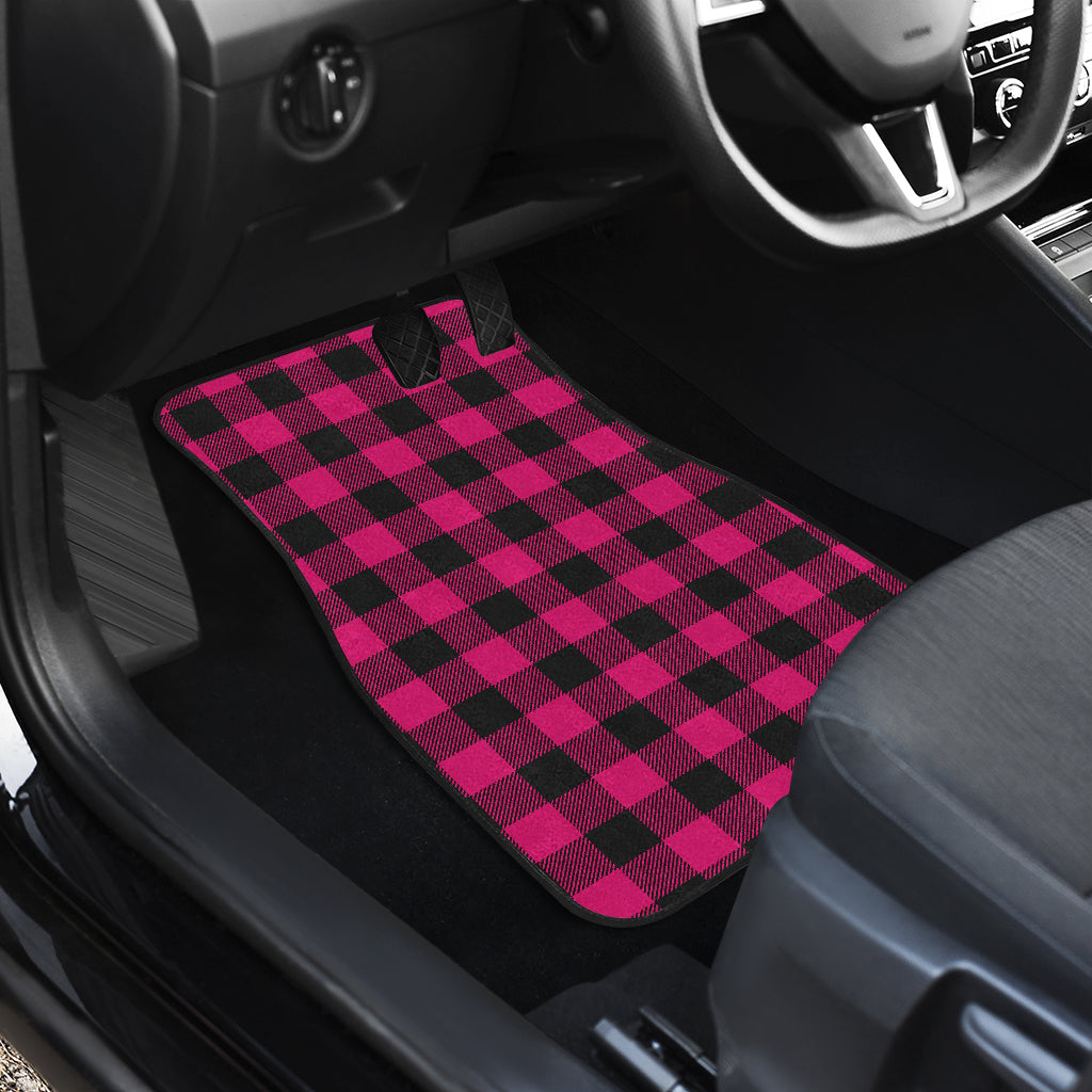 Pink Tartan Plaid Pattern Car Floor Mats Front Back