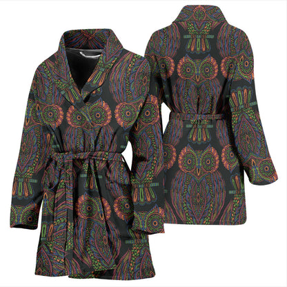 Owl Pattern Print Design A05 Women Bathrobe