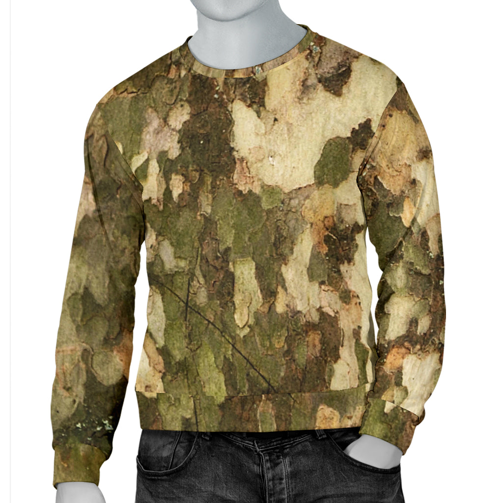 Camo Realistic Tree Texture Print Men Long Sleeve Sweatshirt