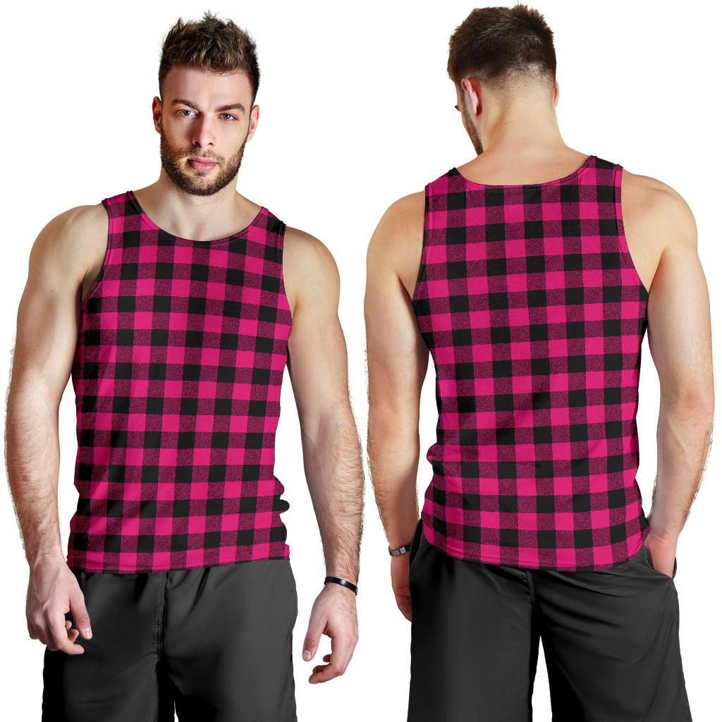 Pink Tartan Plaid Pattern Men Tank Top