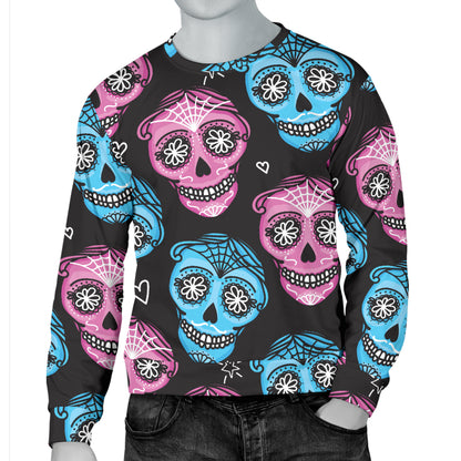 Day of the Dead Skull Print Pattern Men Long Sleeve Sweatshirt