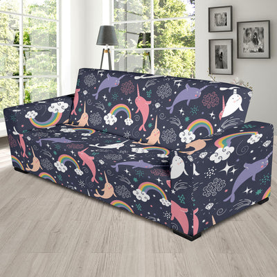 Narwhal Pattern Print Design 01 Sofa Slipcover