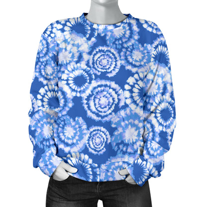 Tie Dye Blue Design Print Women Long Sleeve Sweatshirt