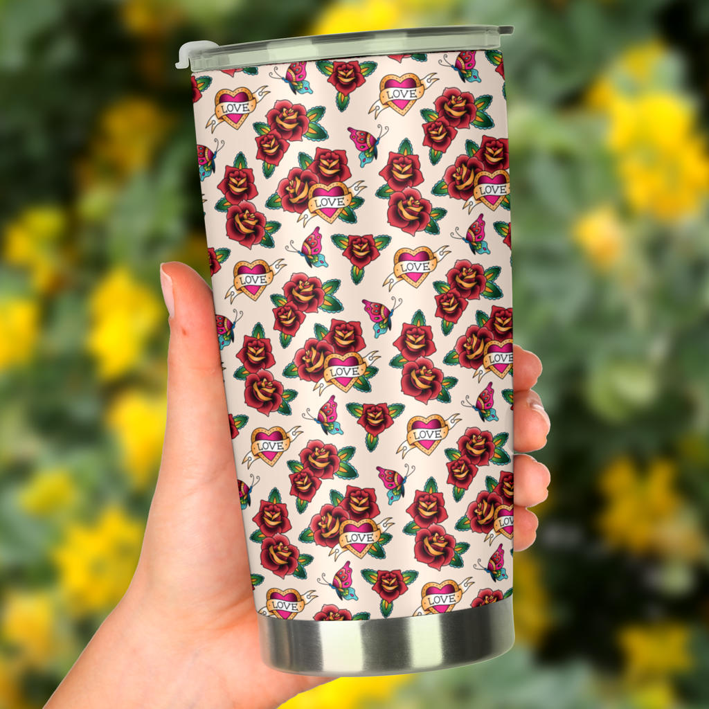 Old School Tattoo Rose Pattern Tumbler
