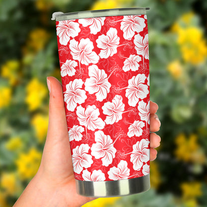 Flower Hawaiian Hibiscus Red Background Print Tumbler